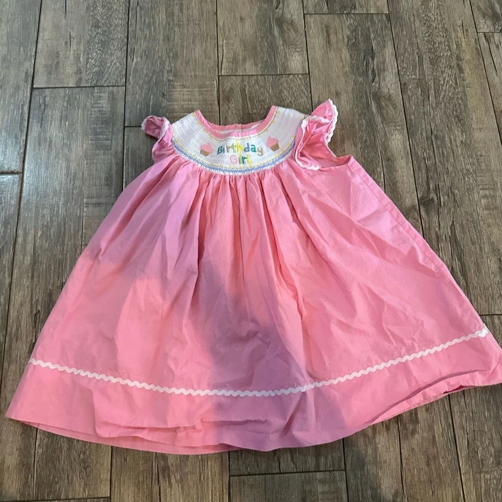 Lil Cactus Girls Birthday Girl Smocked Bishop Dress, Pink 2T